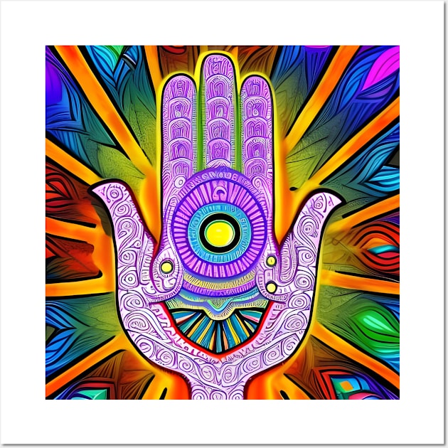 Trippy Hamsa Hand Wall Art by AlienMirror